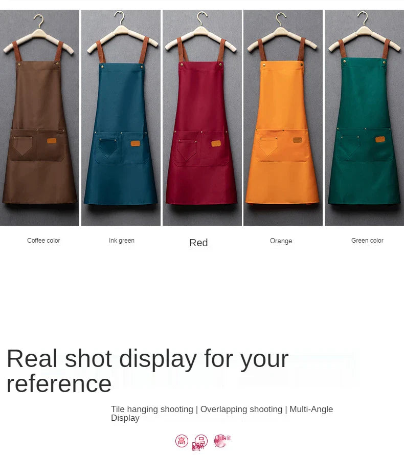 Customized Embroidery Kitchen Apron – Waterproof Bib with Logo, Signature, Pockets, and Waist Bag for Home Chefs & Bakers