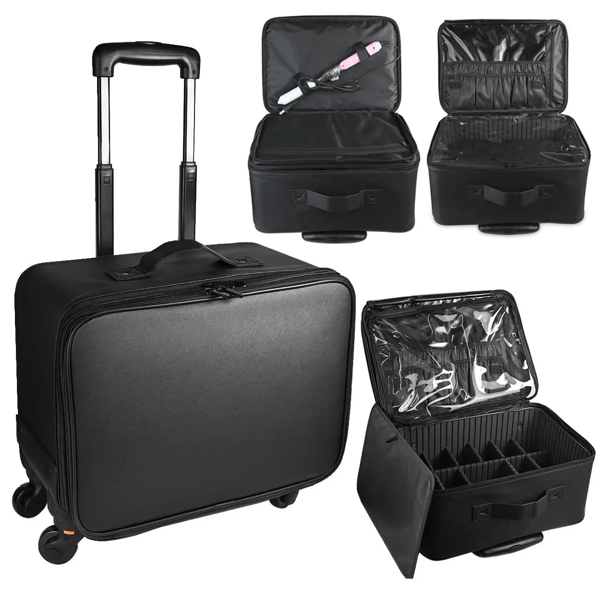 Large Capacity Makeup Trolley Case – Multi-Functional Rolling Organizer Bag in Oxford PU for Beauty, Nail Art, Tattoo & Professional Use