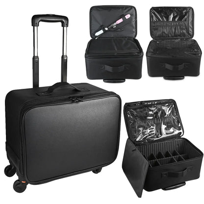 Large Capacity Makeup Trolley Case – Multi-Functional Rolling Organizer Bag in Oxford PU for Beauty, Nail Art, Tattoo & Professional Use