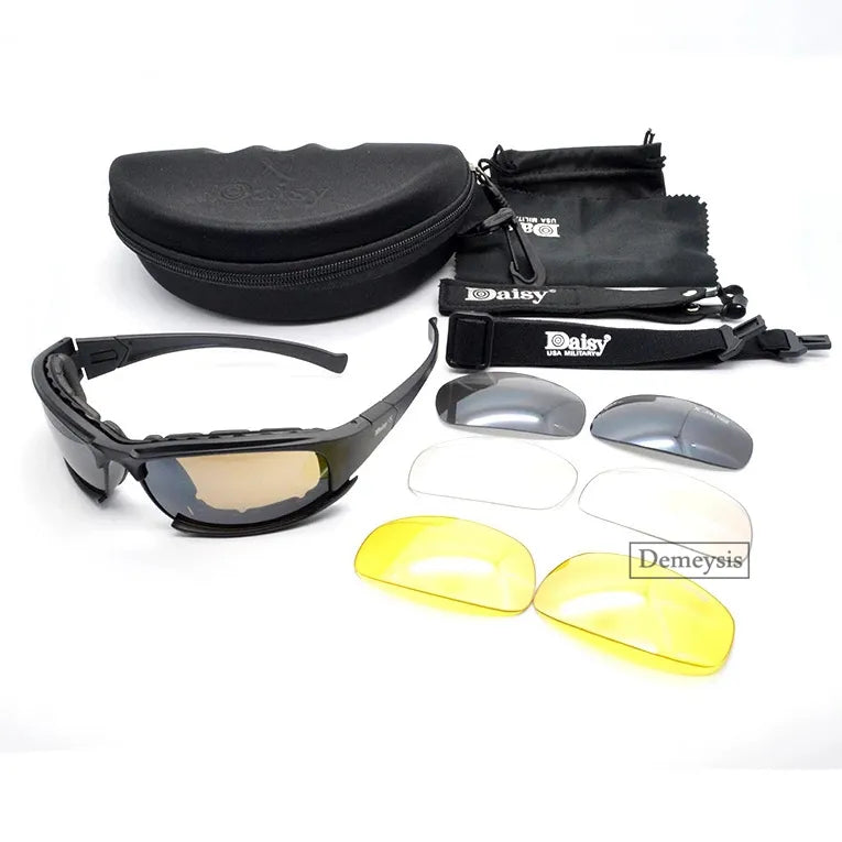 Daisy Tactical Polarized Glasses - Military Goggles Army Sunglasses with 4 Lens in Original Box, Men's Shooting Hiking Eyewear Gafas