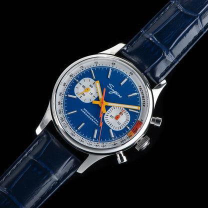 Sugess Pilot Men’s Chronograph Watch — Original ST1901 Mechanical Movement, Sapphire Crystal, Waterproof Racing Strap
