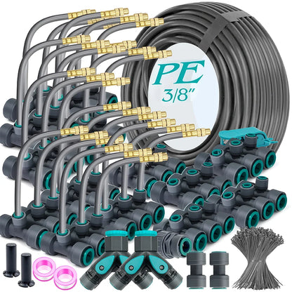Adjustable Brass Fogging Spray Kit – 3/8" Flexible PE Hose Quick Connect Cooling & Dusting Garden Watering System