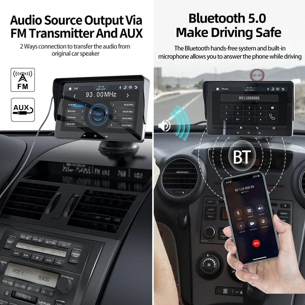 Grandnavi 7-Inch Car Multimedia Player – Wireless CarPlay & Android Auto Portable Touch Screen Universal Car Radio Video System