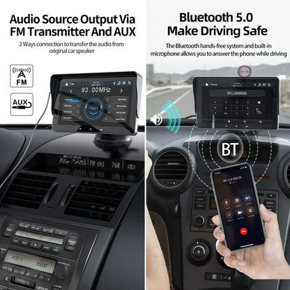 Grandnavi 7-Inch Car Multimedia Player – Wireless CarPlay & Android Auto Portable Touch Screen Universal Car Radio Video System