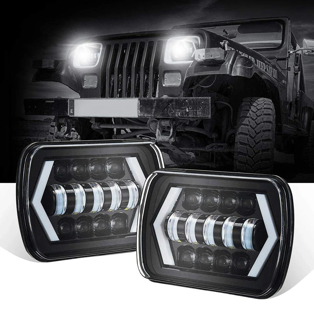 7 Inch LED Headlights - Hi-Lo Beam Halo DRL 12V/24V with H4 Harness for Jeep Wrangler, Cherokee & Motorcycle