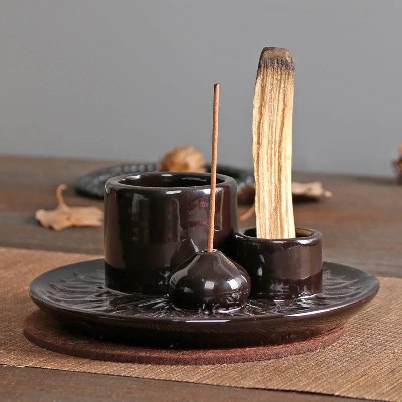 Ceramic Palo Santo Sticks Holder – 4 in 1 Incense Burner, Sage Holder & Ash Catcher Tray for Meditation & Yoga Room