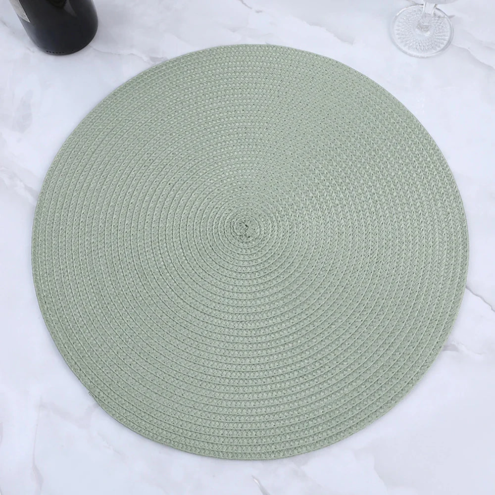 38cm Round Braided Tableware Mat – Washable, Anti-Slip, Heat-Resistant Dining Placemat and Drink Coaster for Home Decor