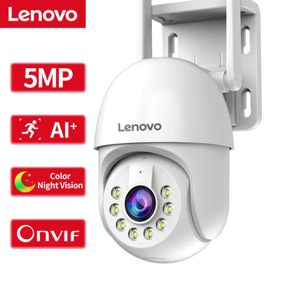 Lenovo 3MP/5MP PTZ WiFi IP Camera, 4X Digital Zoom, Audio, Color Night Vision, Waterproof, Outdoor CCTV Smart Home Surveillance
