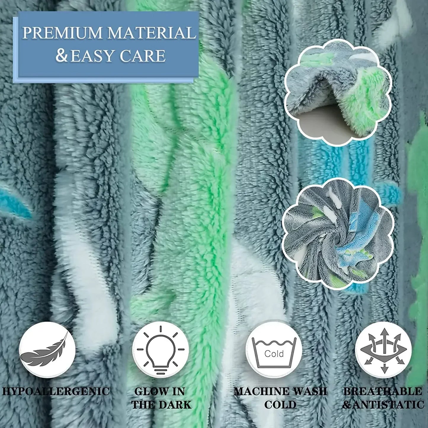 Luminous Unicorn & Dinosaur Plush Blanket – Glow-in-the-Dark Soft Flannel Throw for Boys & Girls, Christmas Gift