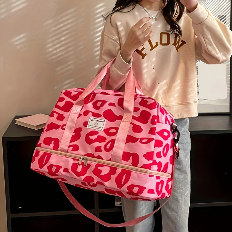 Women’s Carry-On Travel Bag – Spacious Animal Print Nylon Gym & Sports Bag, Large Capacity Weekend Overnight Bag
