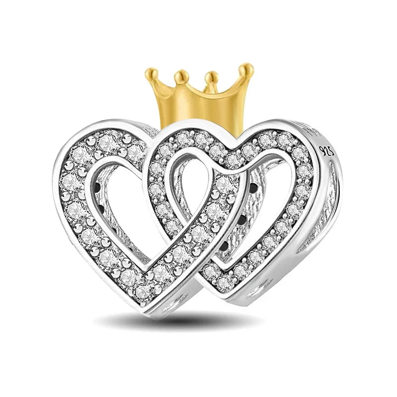925 Sterling Silver Pink Heart Charm - Zircon Love Pendant Bead for DIY Bracelets, Bangles & Women’s Jewelry