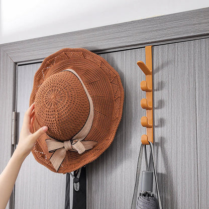 Houseeker 6-Hook Hat Holder — L-Shaped Wall Mount Rack for Baseball Caps & Belts