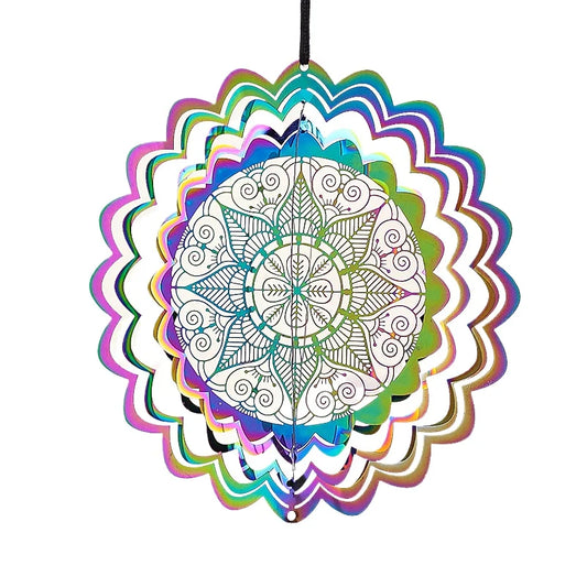 10cm 3D Mandala Wind Spinner – Gradient Color Stainless Steel Hanging Ornament for Garden & Outdoor Decor