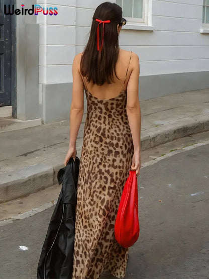 Women’s Leopard Print Summer Dress — Sexy Backless Ruffle Spaghetti Strap Party Clubwear