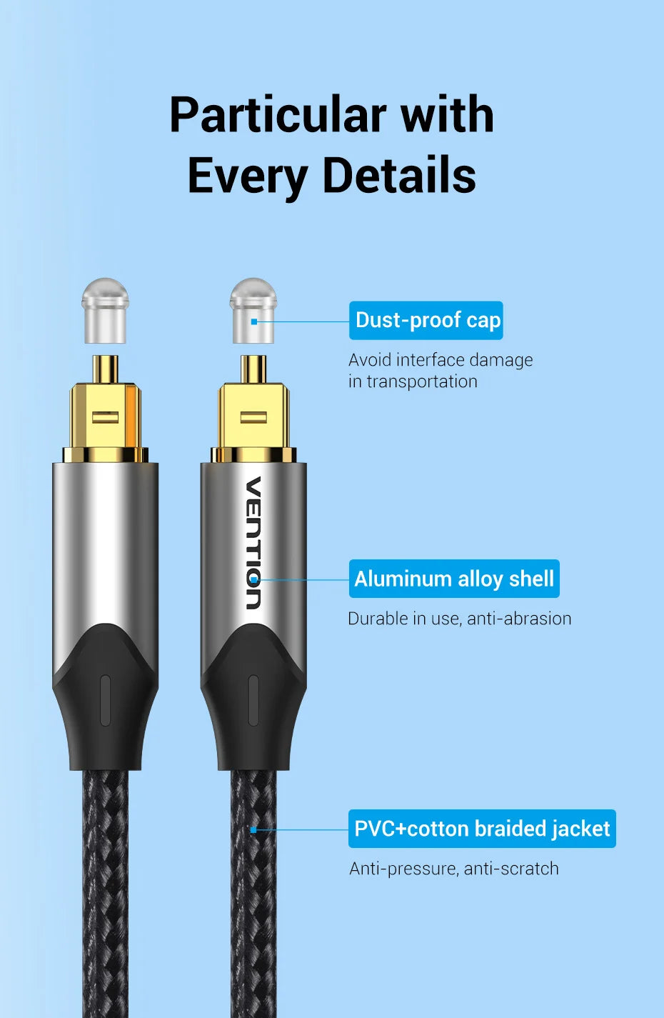 Vention Digital Optical Audio Cable – Toslink SPDIF Coaxial, 1m/2m for Amplifiers, Blu-ray, Xbox 360, PS4, Soundbar, Fiber Cable