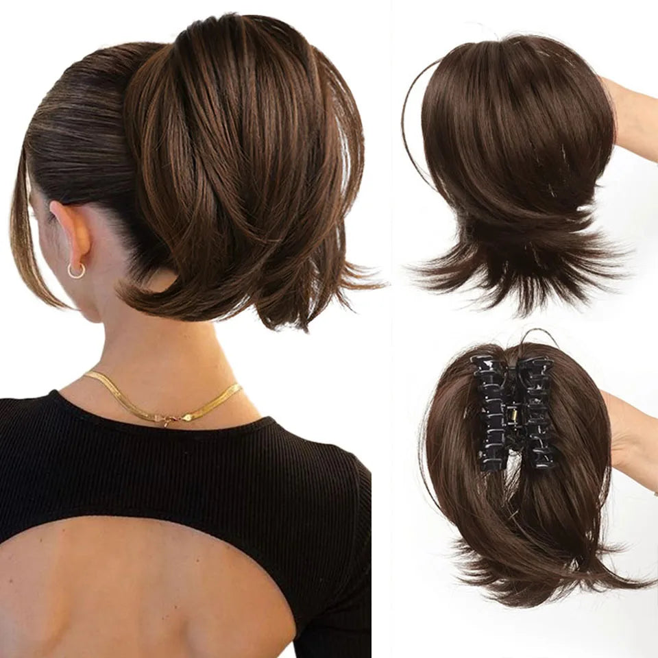 Messy Bun Hair Piece – Claw Clip-in Short Straight Ponytail Extension, Tousled Updo Bun for Women & Girls