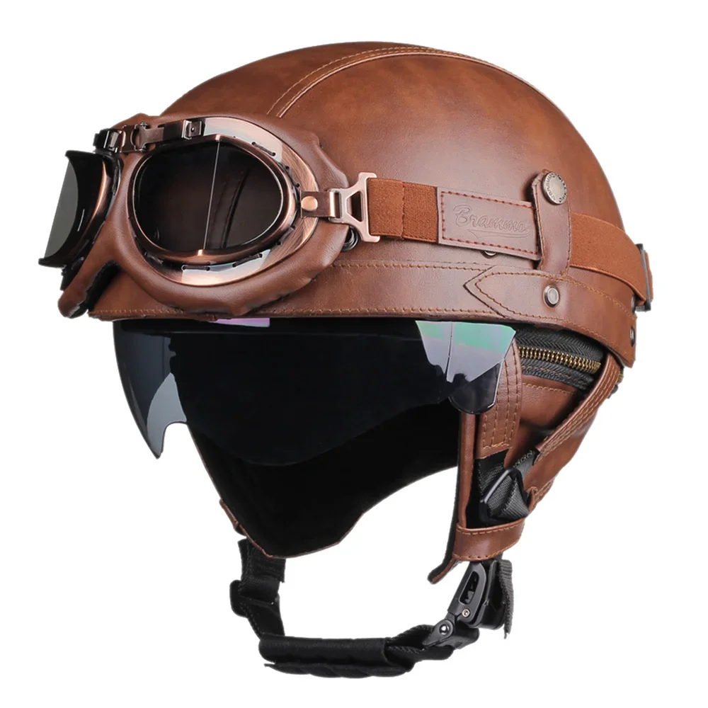 Retro DOT-Certified Motorcycle Half Helmet – HD Lens, Men & Women, 4-Season Scooter & Moto Riding Casco