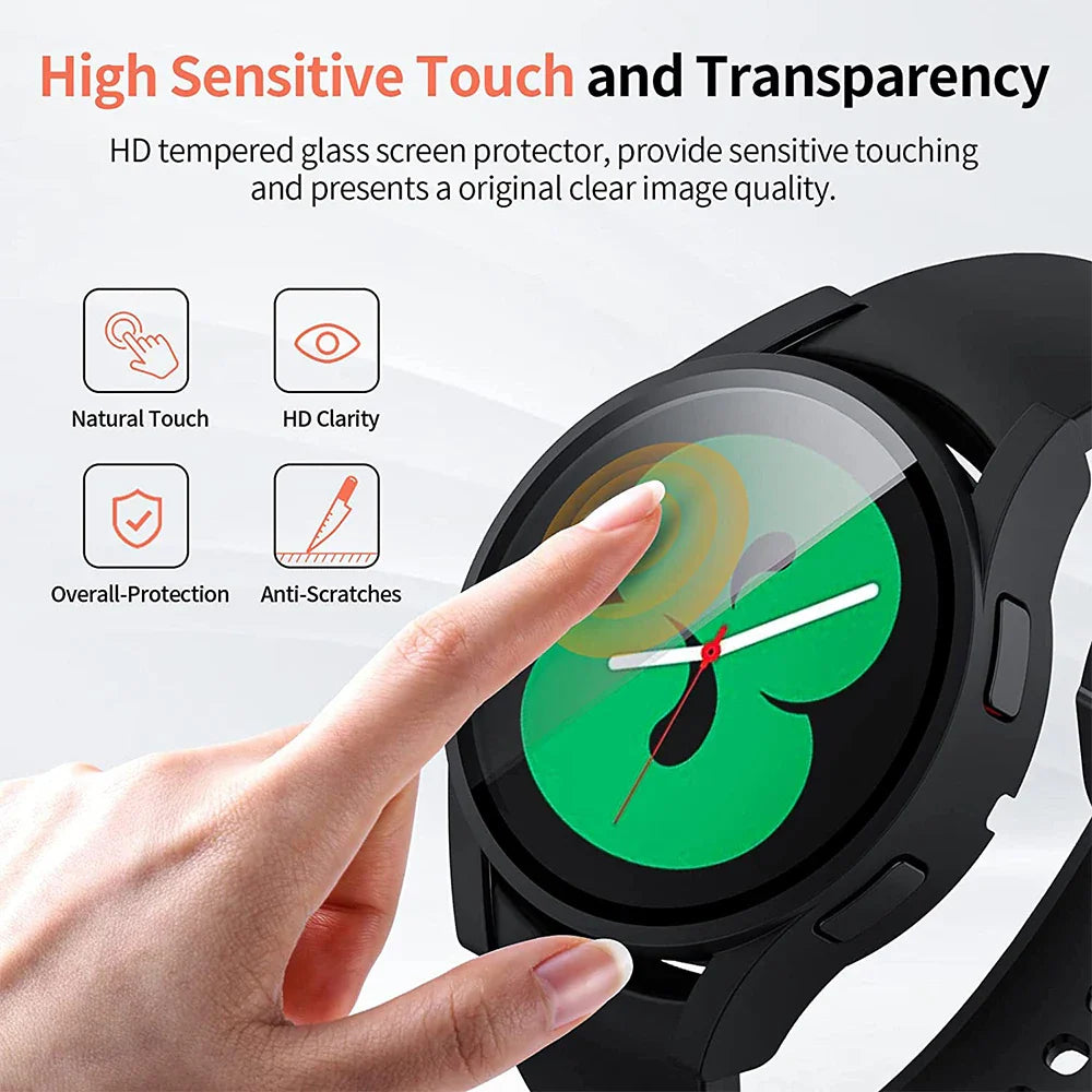 Tempered Glass & PC Bumper Case for Samsung Galaxy Watch 4/5/6/7/8 – Full Coverage Protective Cover (40mm & 44mm)