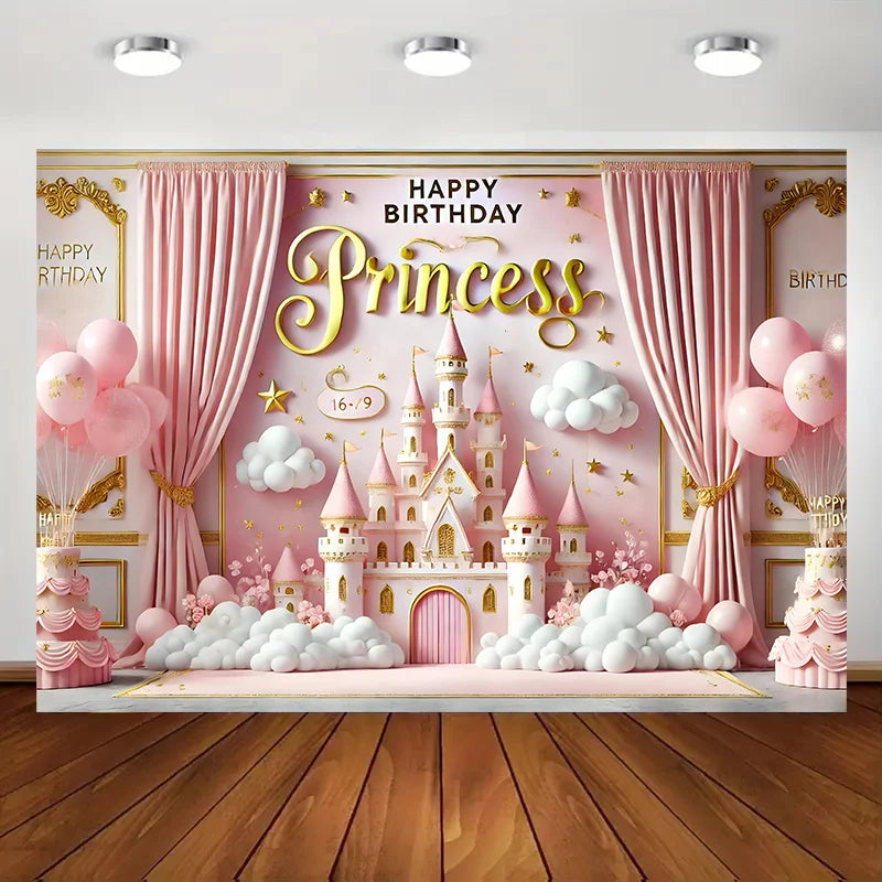Princess Birthday Party Backdrop - Colorful Family Celebration Background Cloth