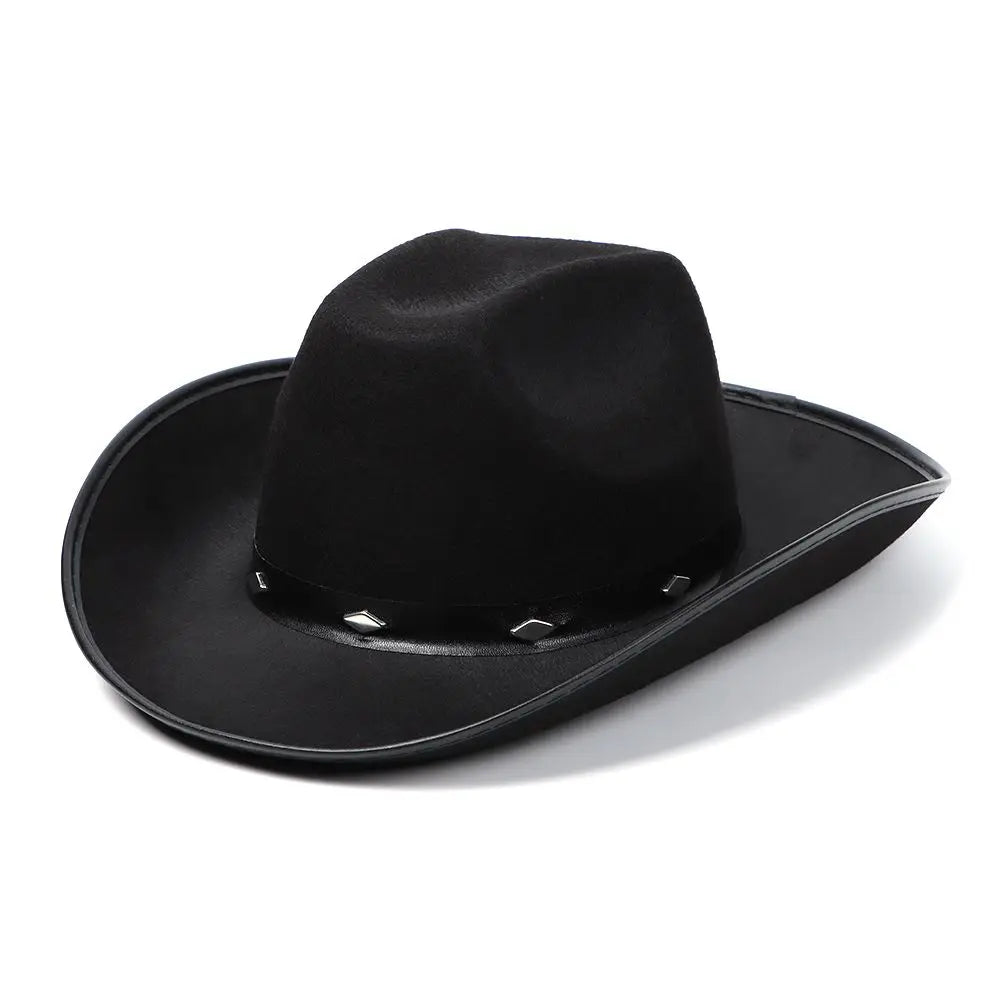 Western Cowboy Hat – Faux Leather Fedora for Men, Women & Kids, Wide Brim Beach & Travel Cap in Black, White & Pink