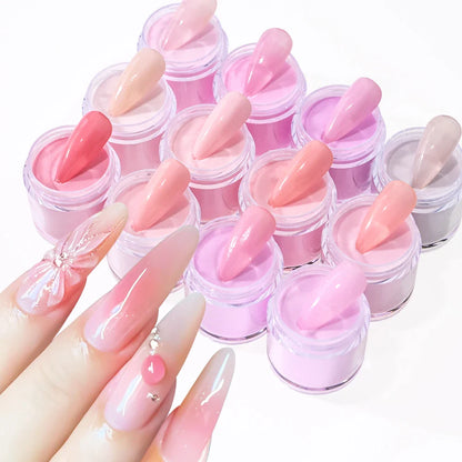 12-Color Nude Pink 3-in-1 Professional Acrylic Powder Set - 12 Jars for Dip & Acrylic Nail Extensions, Structure & Dust, 10g Each