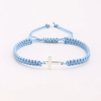 UILZ Creative Stainless Steel Cross Bracelet - Hand-Woven Adjustable Colored String, Couple Versatile Jewelry