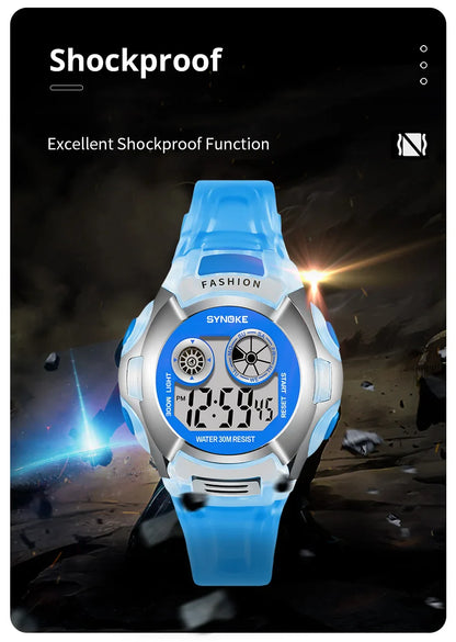 SYNOKE Student Electronic Watch - Waterproof Sports Watch for Children, Glow Multi-Function Digital Watch with 7 Colors Light, Perfect Gift