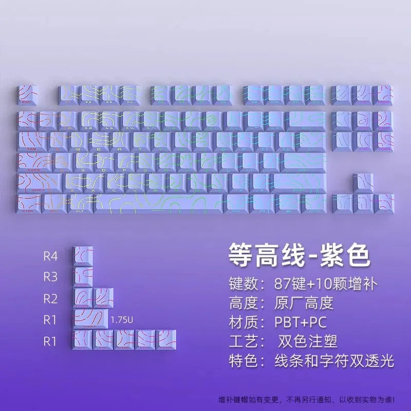 Topographic Keycaps 4.0 Version - 98 Key PBT Cherry Profile Shine Through Side Print Backlit Mechanical Keyboard Caps