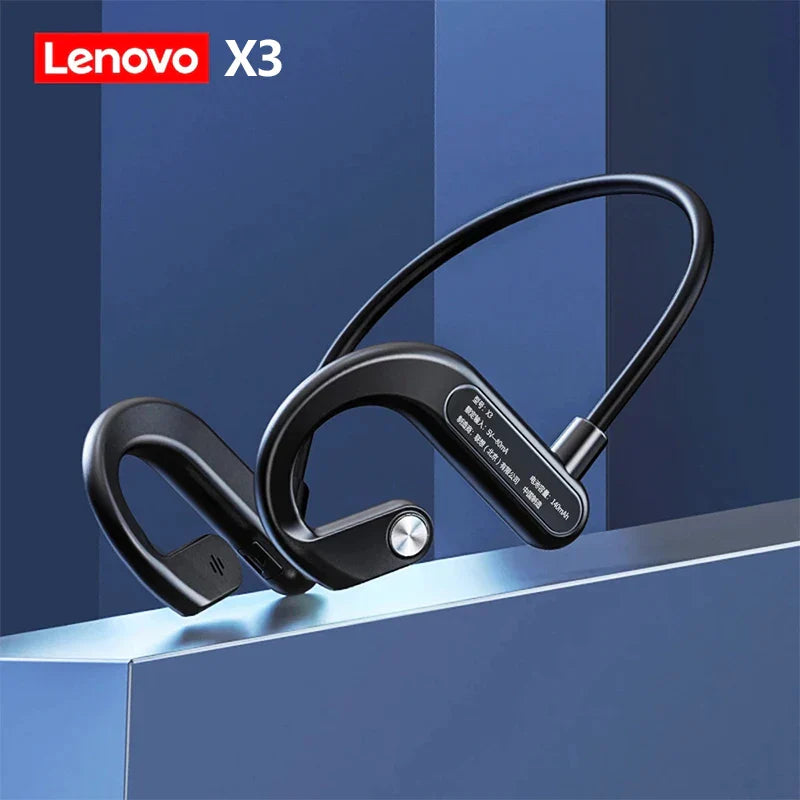 Lenovo X3 Pro Bone Conduction Earphones – Wireless Bluetooth HiFi Ear-Hook Headset with Mic, Waterproof Earbuds