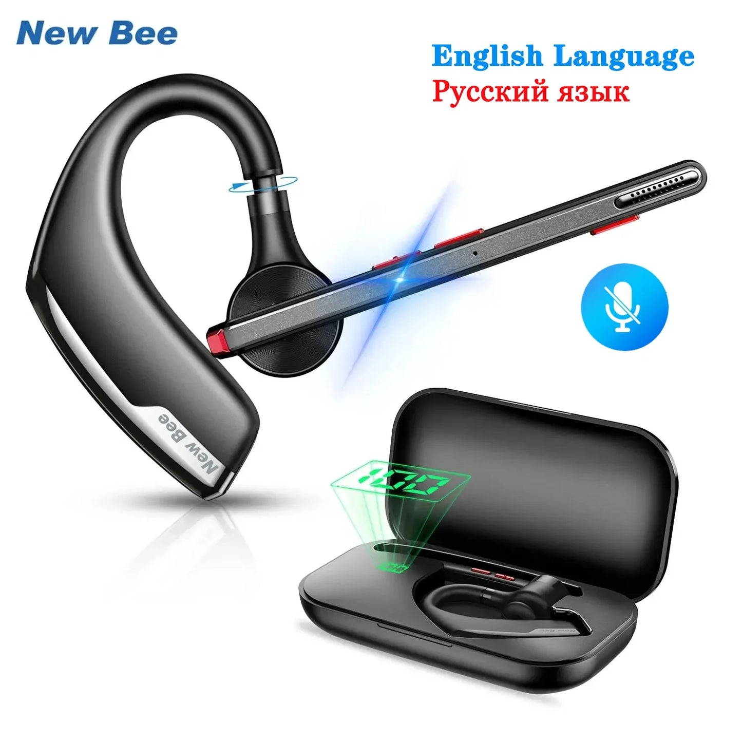 New Bee M51 Bluetooth 5.2 Wireless Headset – Dual-Mic CVC8.0 Noise Cancelling Handsfree Earbuds for Business
