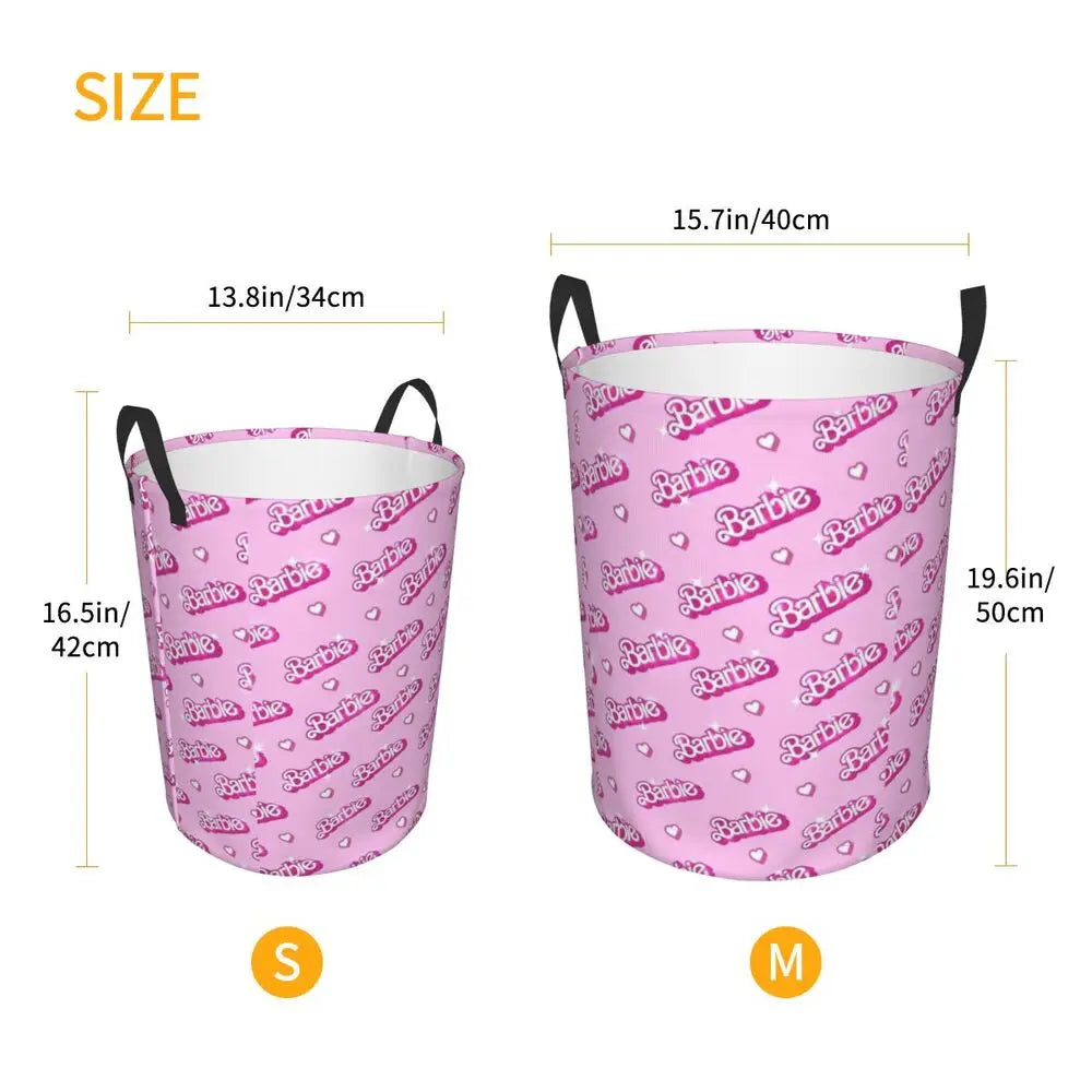 Custom Barbie Logo Laundry Basket – Collapsible Large Capacity Clothes Storage Bin, Disney Baby Hamper