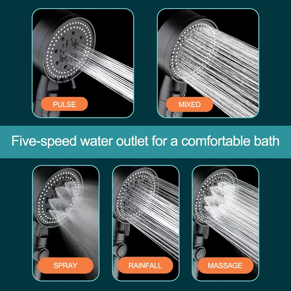 High Pressure Shower Head with Hose – 5 Modes Adjustable, Water-Saving Spray Nozzle with One-Key Stop for Bathroom Accessories