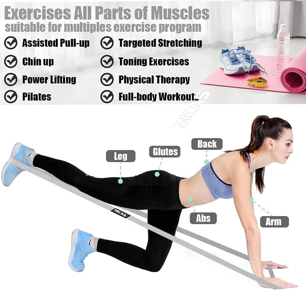MKAS Long Resistance Loop Band Set: Unisex Fitness Yoga Elastic Bands - Hip Circle Thigh Squat Band, Workout Gym Equipment for Home