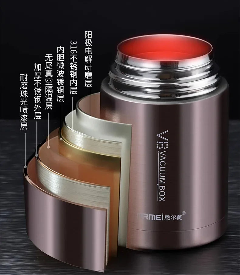 600/800/1000ml Stainless Steel Food Thermos — 316 Vacuum Insulated Lunch Jar with Spoon & Carry Bag for Kids