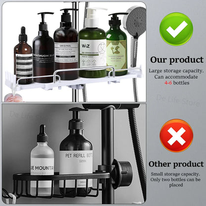 Extendable Shower Shelf — No-Drill Bathroom Storage Holder with Shampoo Tray, Wall-Mounted Accessories