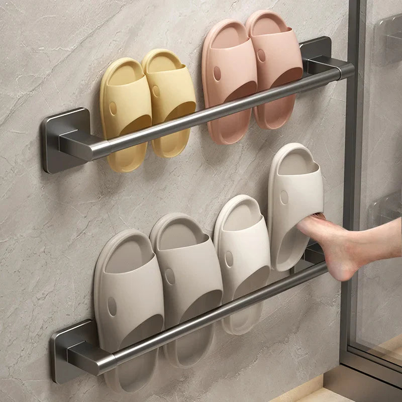 Wall Mounted Bathroom Slipper Rack - No Punching Storage for Bath, Bedroom, and Shower Room Slippers, Babouche Organizer Hanger