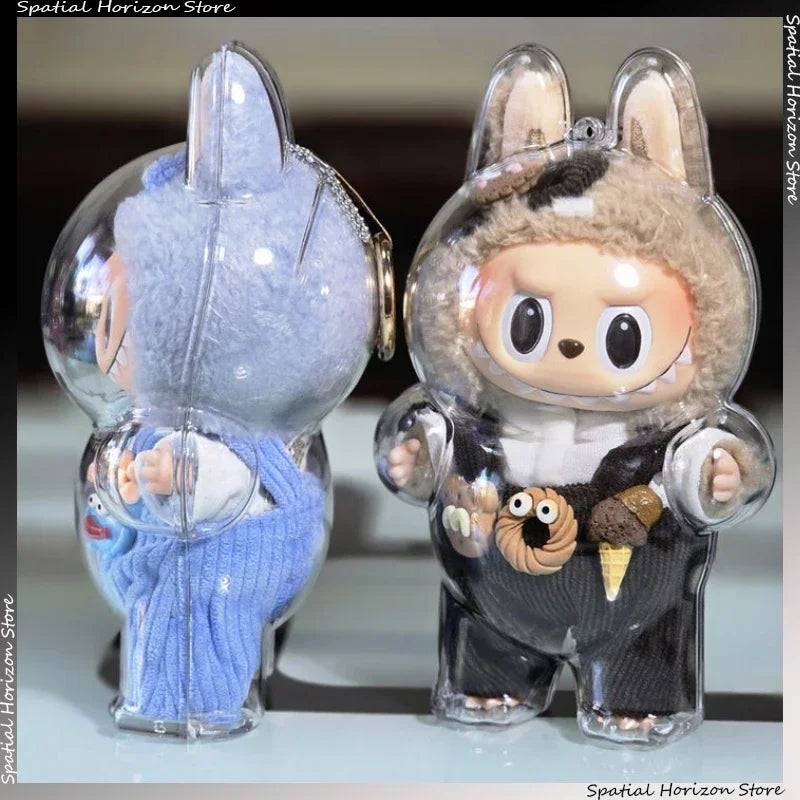 Labubu Transparent Protective Cover – Cute Elf Plushie Display Bag & Mini Portable Storage Box for Stuffed Toys