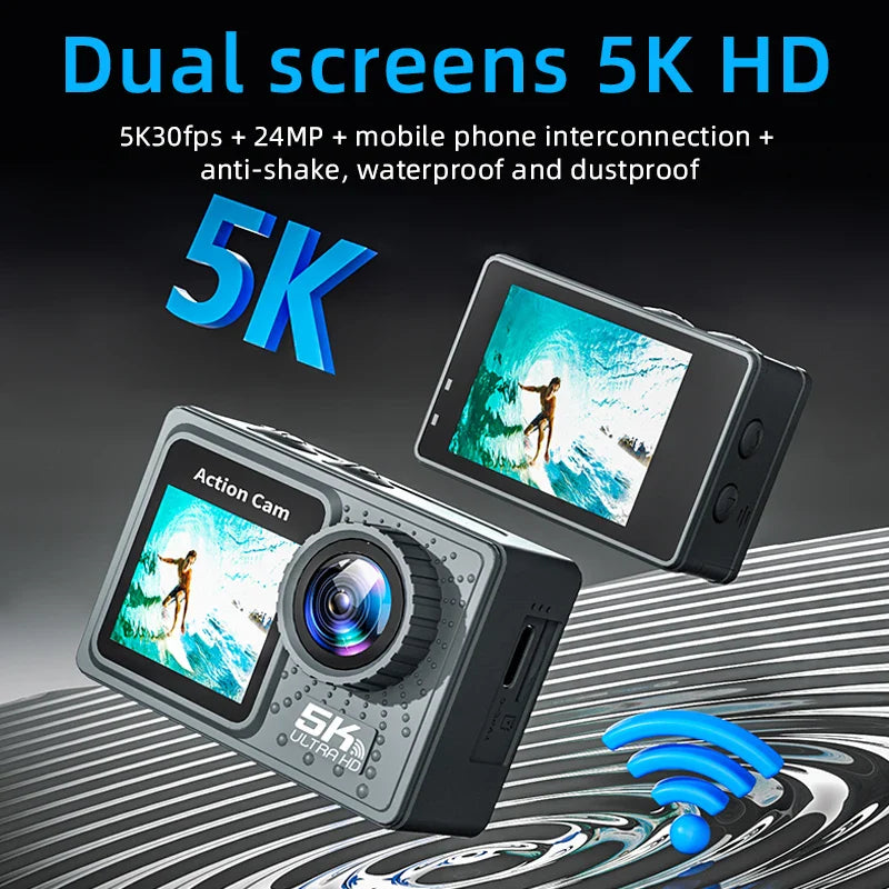 4K 5K Action Bicycle Camera with Electronic Stabilizer – WiFi Sport Helmet Video Recorder Compatible with GoPro