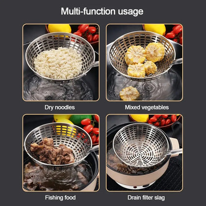 Stainless Steel Colander with Long Handle – Oil Frying Food Net Sieve & Leaky Spoon Kitchen Tool for Cooking