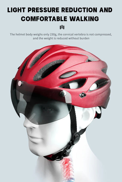X-TIGER Cycling Helmet – Ultralight MTB Bike Helmet with LED Lights, Integrally-Molded Sports Safety Hat & Goggles Visor