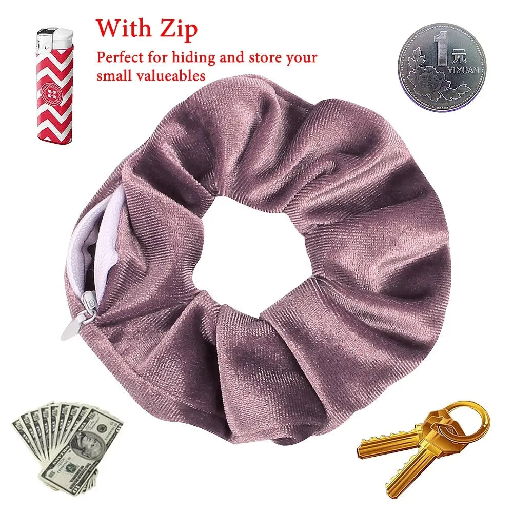 Portable Secret Hair Tie Storage Case – Hidden Scrunchie with Zipper for Key, Cash & Jewelry (Travel/Outdoor)