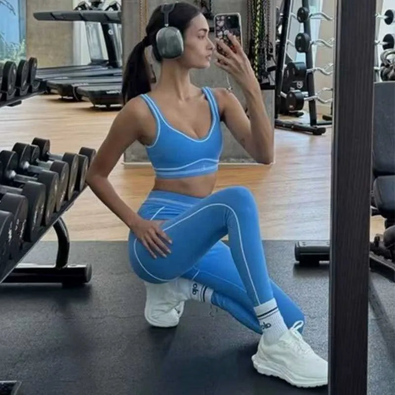 2025 Women’s Summer Two-Piece Set – Letter Print Long Pants & Casual Yoga Sportswear