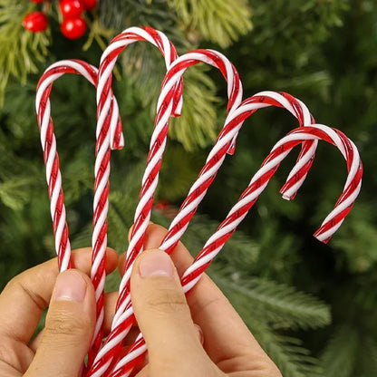 100/10pcs Christmas Candy Cane Ornaments – Plastic Twisted Hanging Decorations for Tree & Party Favors