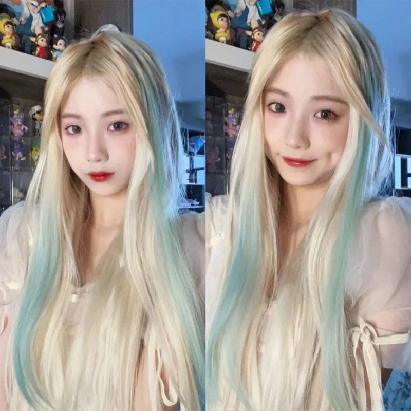 22-Inch Rainbow Highlight Synthetic Hair Extensions – Long Straight Colorful Hairpiece for Women & Kids