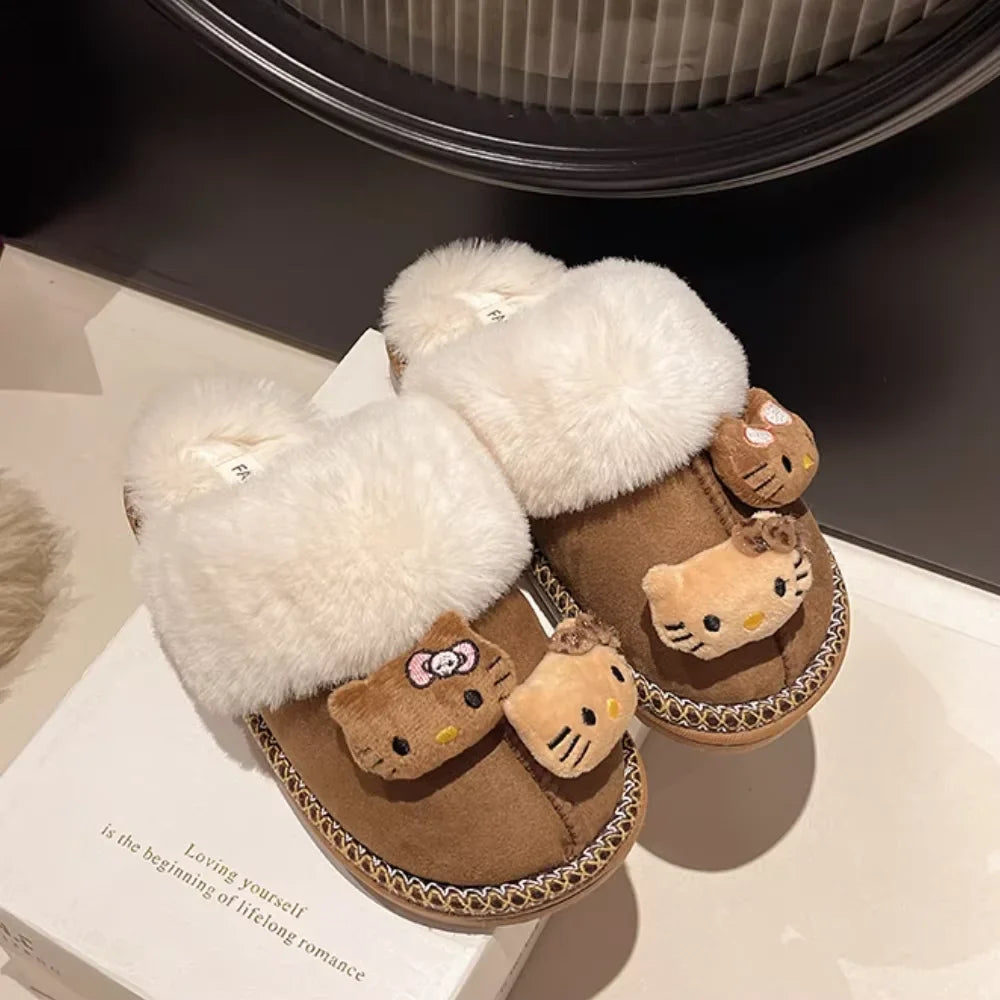 Sanrio Hello Kitty Winter Plush Slippers – Cute Fuzzy Warm Kawaii Women’s Home Shoes, Y2K Style, Non-Slip Outdoor Flats