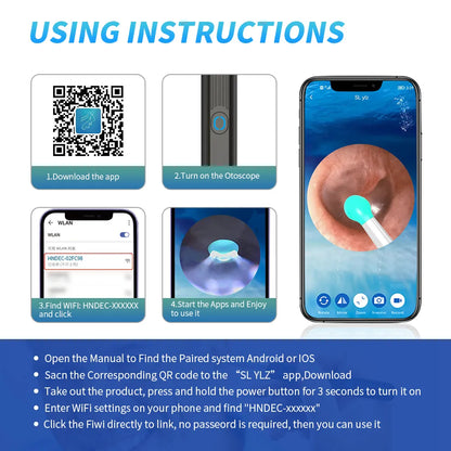 NATFIRE NE3 Ear Cleaner - High Precision Wireless Otoscope with Camera and LED Light - Smart Ear Wax Removal Tool Kit