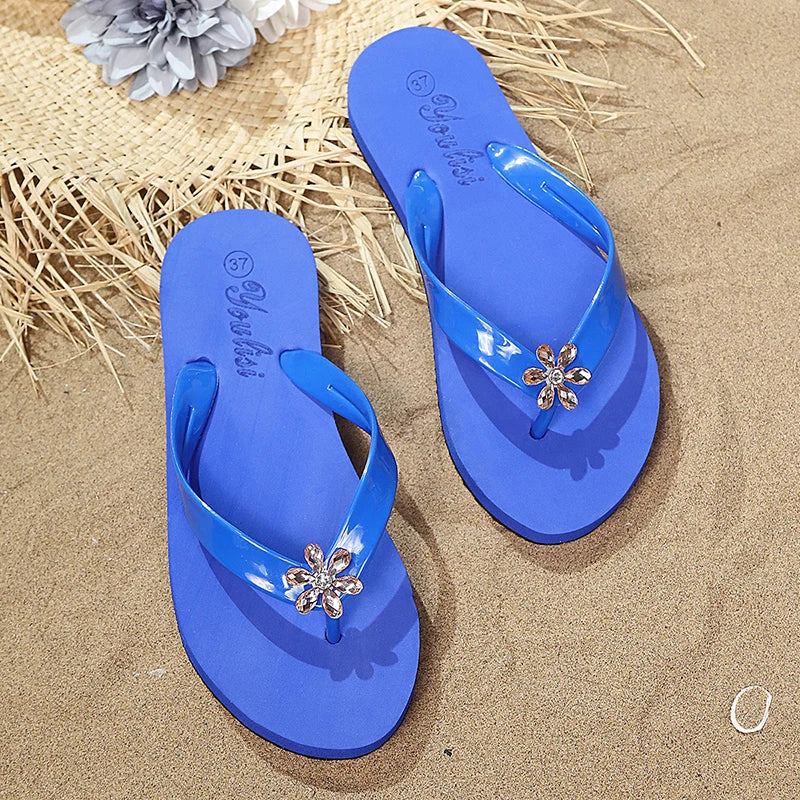 Women's Floral Flat Flip Flops - Lightweight Soft Sole Summer Beach Slides