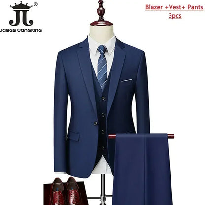Men's 3 Piece Suit Set - Solid Color Formal Business Jacket Vest Pants Wedding Groom Party Tuxedo Outfit M-6XL