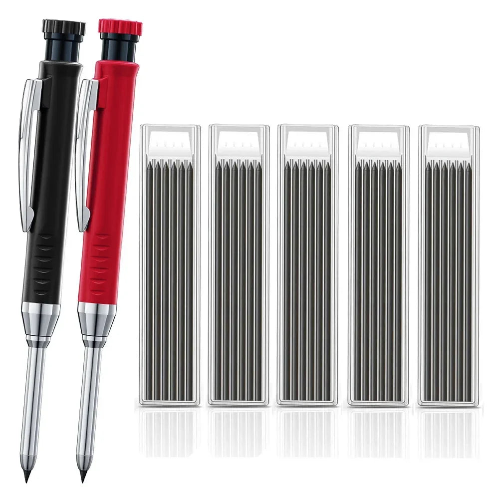 Carpenter Mechanical Pencil Set - 2.8mm Solid Woodworking Pencil With Sharpener & 3 Color Refills For Construction Tools