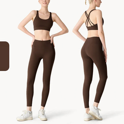 2-Piece Women’s Yoga Tracksuit – Athletic Pilates Fitness Set with Push-Up Sports Bra & Leggings for Gym Workouts